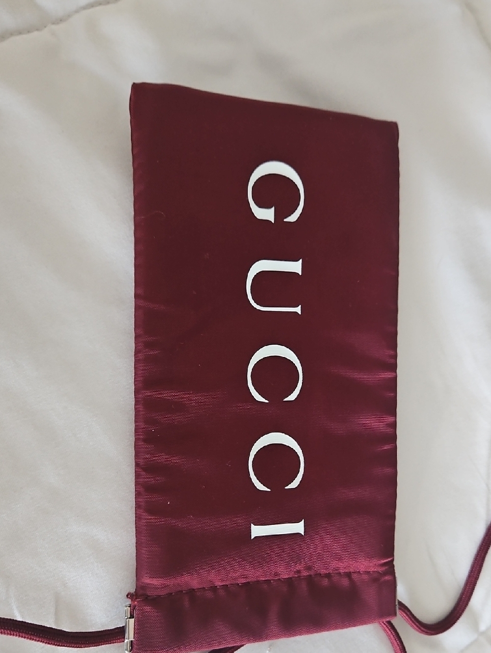 Gucci Wine Red Satin Drawstring Sunglasses Pouch with White Logo